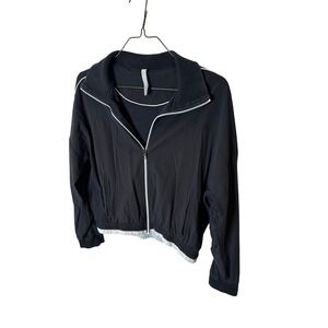 Athleta Womens Black Full Zip Cropped Bomber Windbreaker Jacket Size M